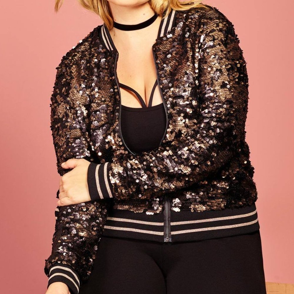 Torrid Runway Collection Matte Metallic Reversible Sequin Zip Bomber Jacket